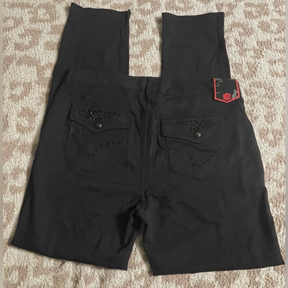 NWT One Zone Black Pants With Bling Pockets Sz 14